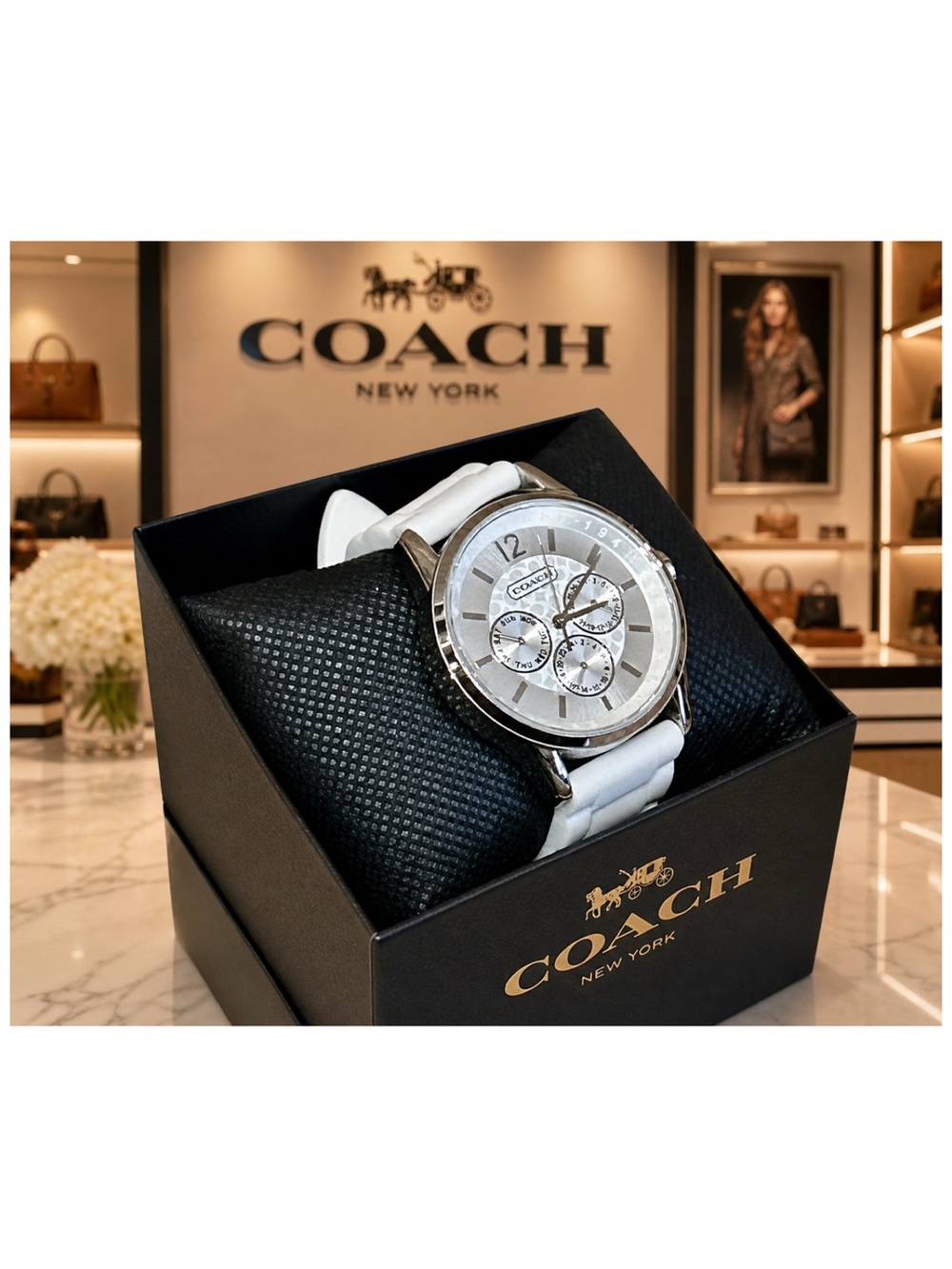 Coach Signature Monogram Stainless Steel Chronograph Wristwatch.